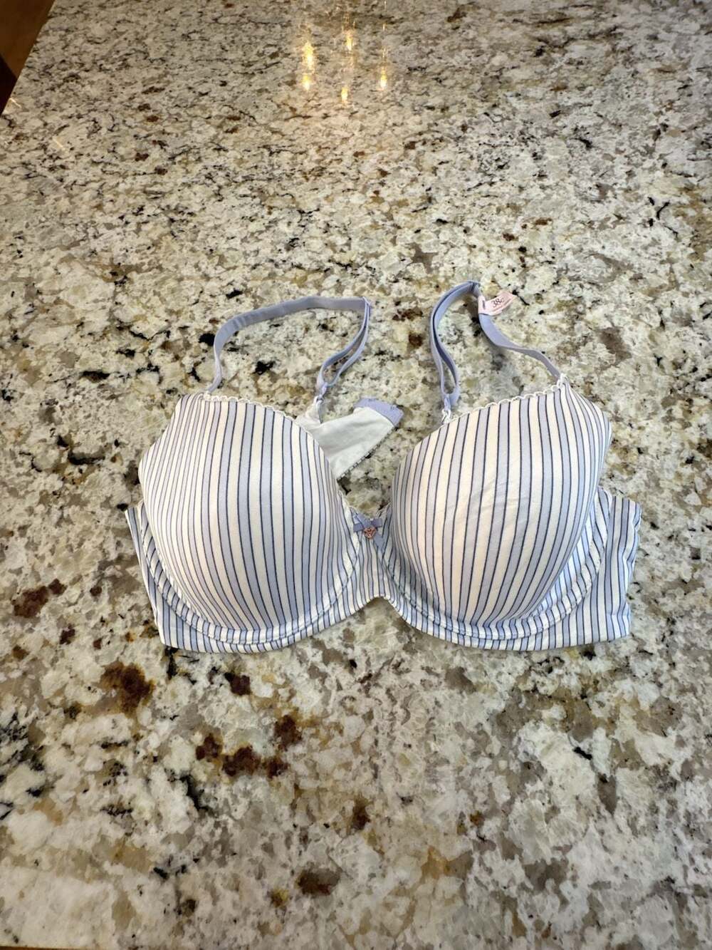 Victoria's Secret Body By Victoria Lined Demi Bra Size 38C Blue White Stripe